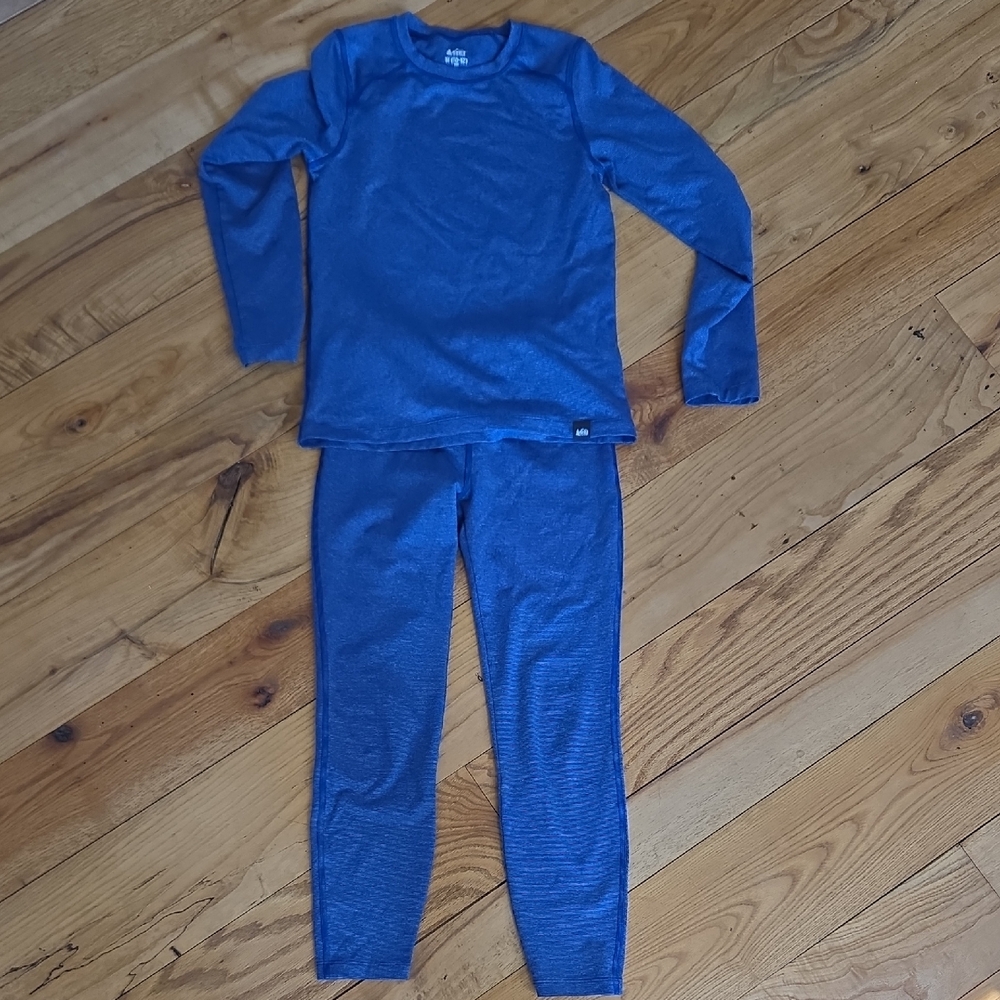 REI Kids Baselayer Set - Indigo Blue Top Size 10-12, Bottoms Size 8